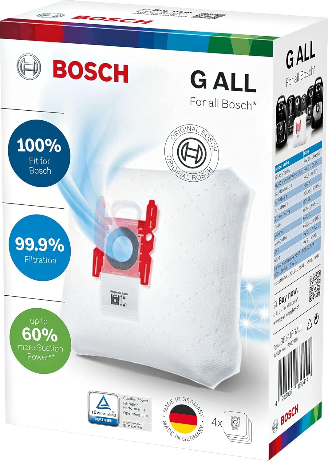 Bosch Vacuum Cleaner Bags PowerProtect Type G - Pack of 4